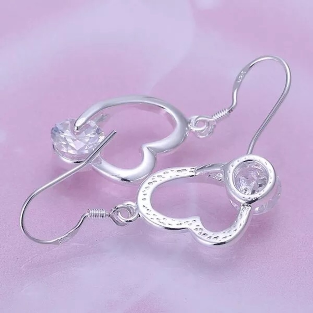 925 Sterling Silver Heart with Stone Earrings - Picture 3 of 4